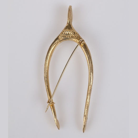VTG 60s 70s Vans Authentics Gold Wishbone Brooch - Picture 3 of 8